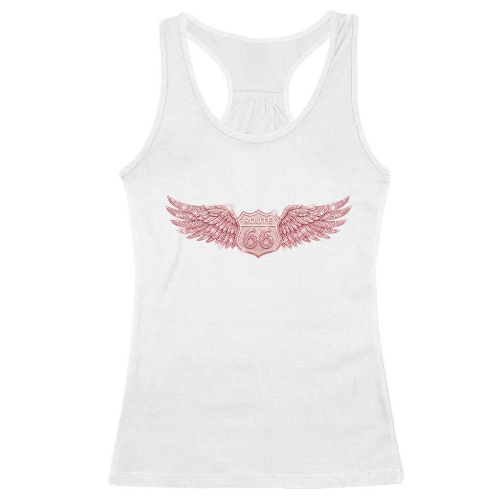 Pink Glitter Effect Route Highway 66 Racerback Tank Top Road Trip Motorcycle Adventure
