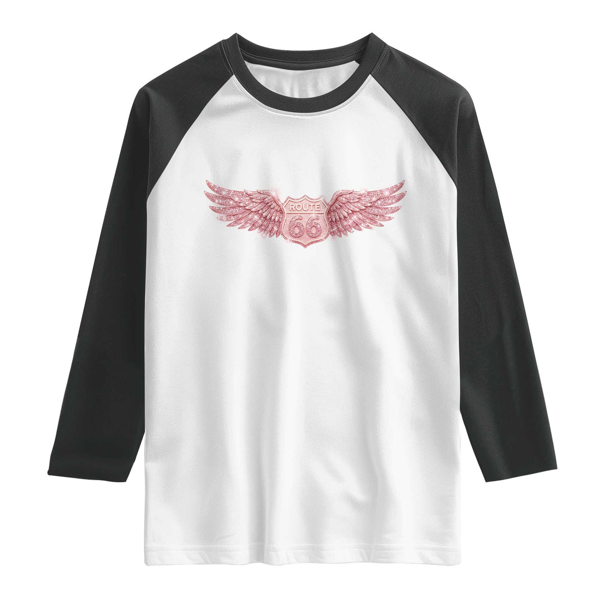 Pink Glitter Effect Route Highway 66 Raglan Shirt Road Trip Motorcycle Adventure