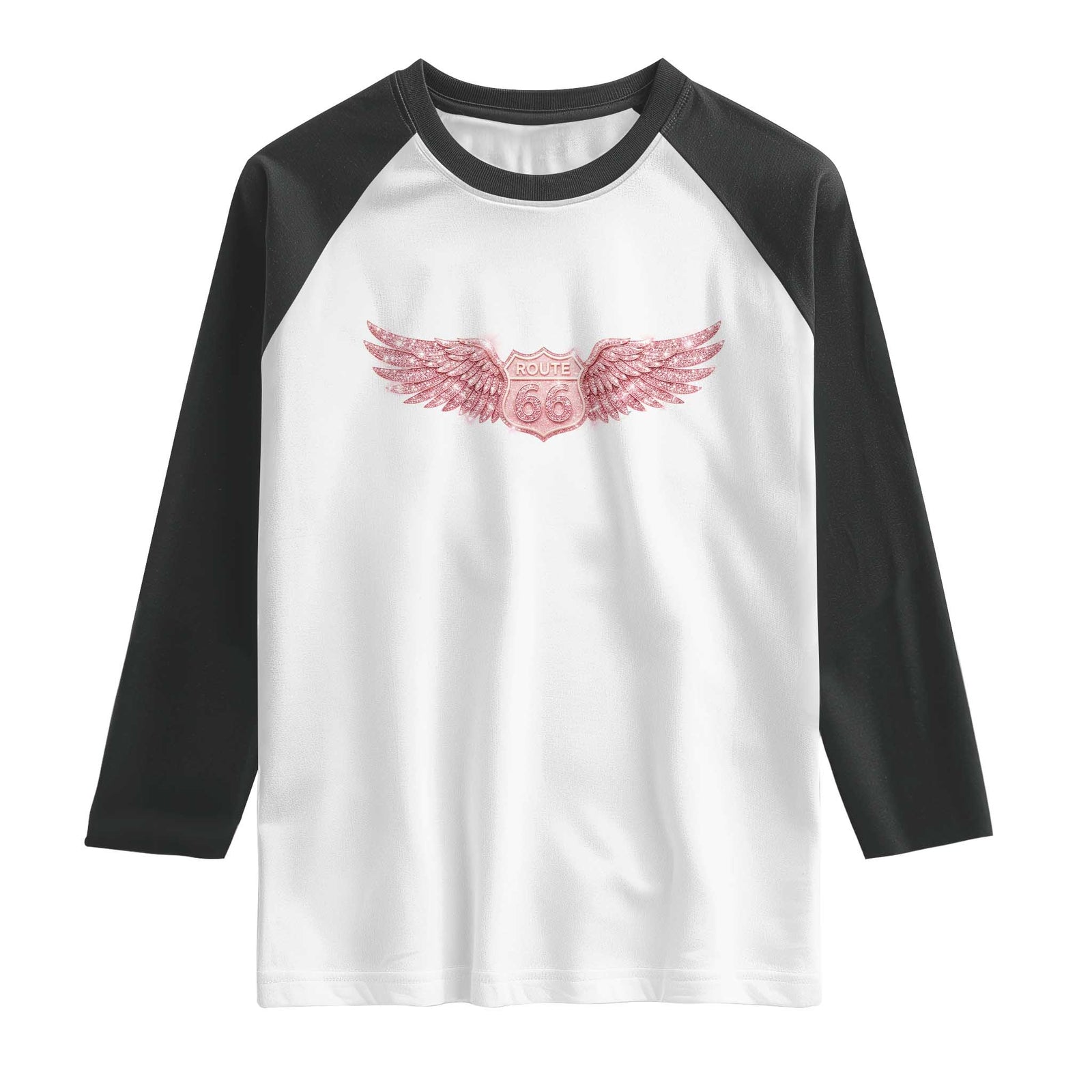 Pink Glitter Effect Route Highway 66 Raglan Shirt Road Trip Motorcycle Adventure