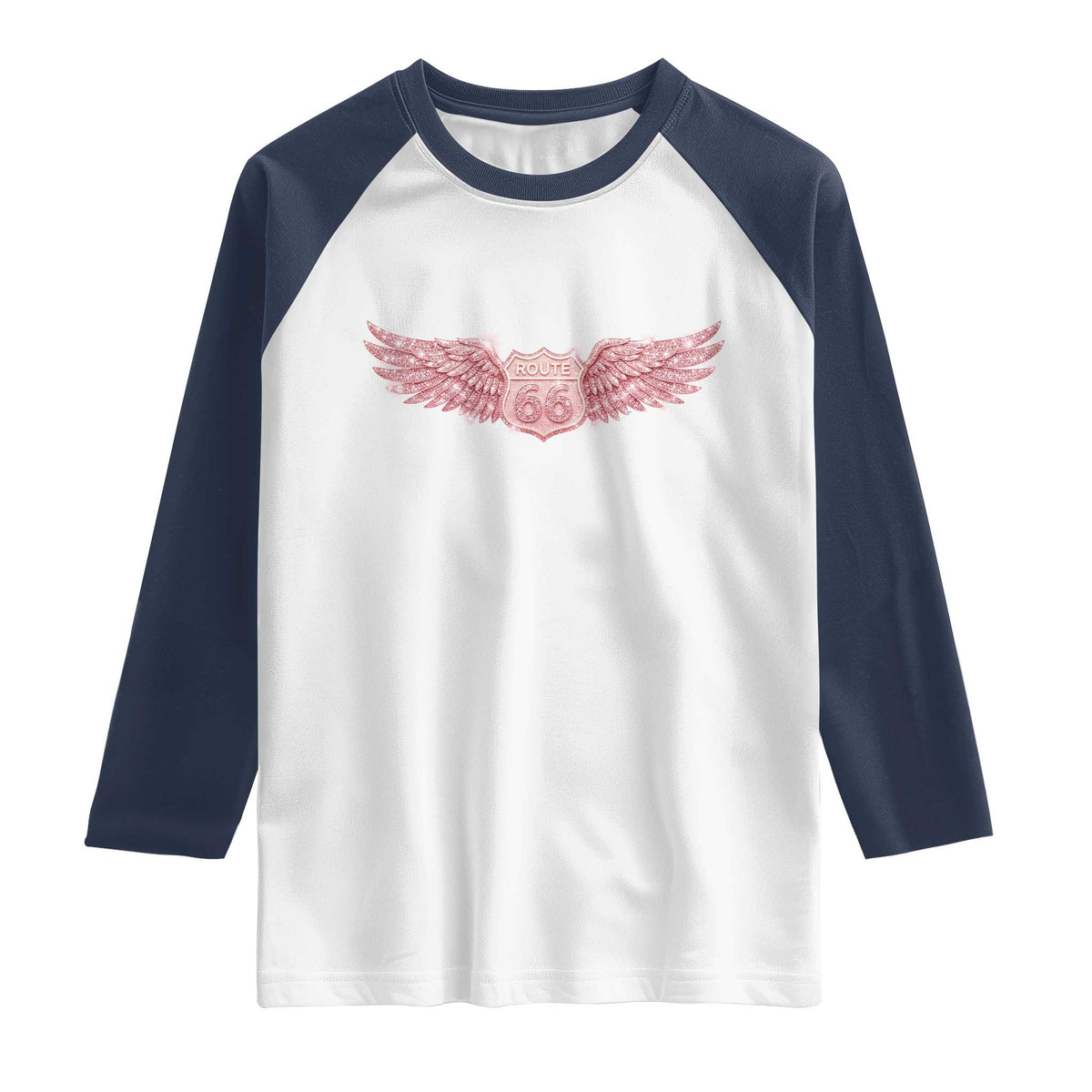 Pink Glitter Effect Route Highway 66 Raglan Shirt Road Trip Motorcycle Adventure