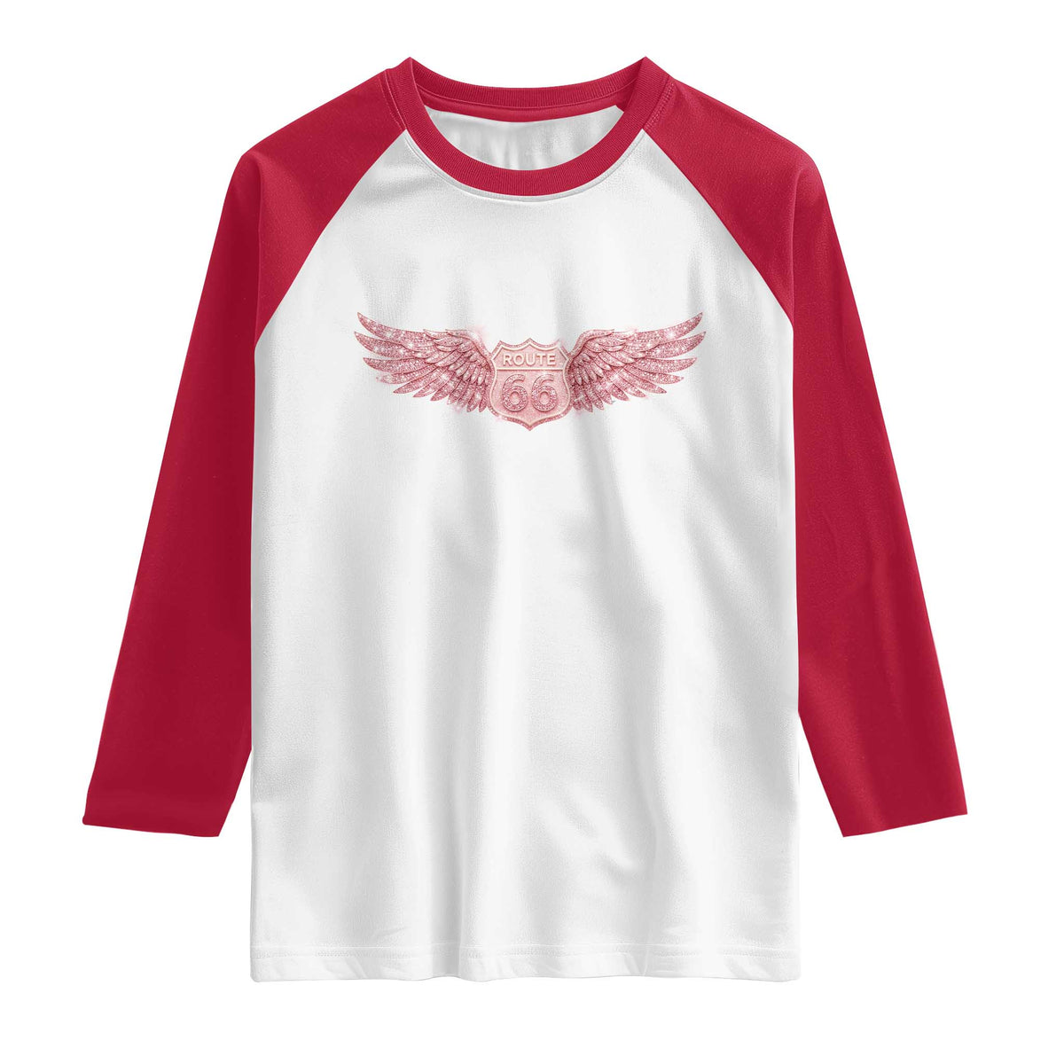 Pink Glitter Effect Route Highway 66 Raglan Shirt Road Trip Motorcycle Adventure