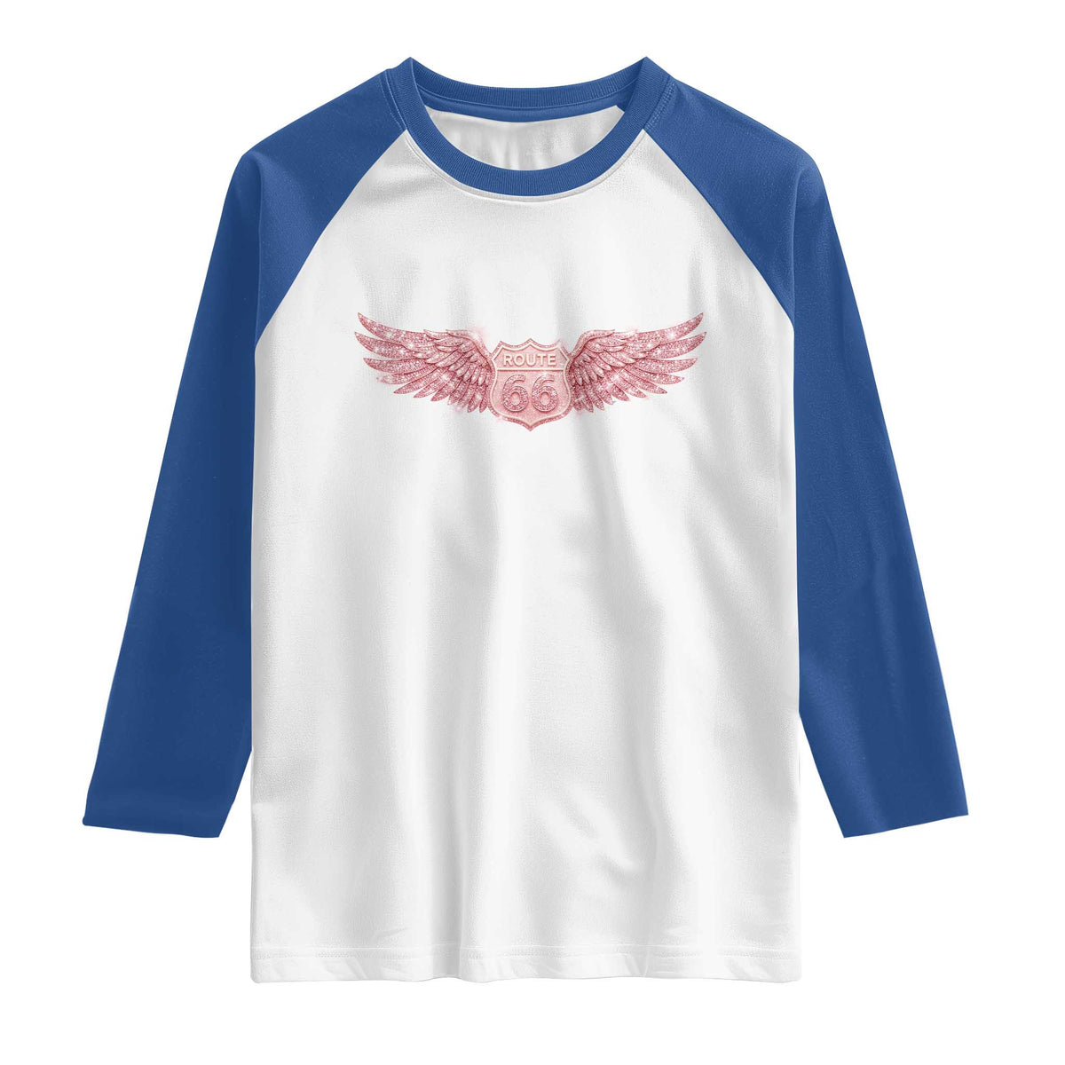 Pink Glitter Effect Route Highway 66 Raglan Shirt Road Trip Motorcycle Adventure