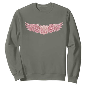 Pink Glitter Effect Route Highway 66 Sweatshirt Road Trip Motorcycle Adventure