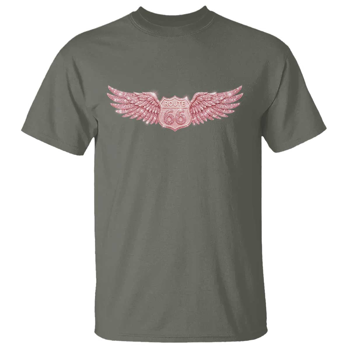 Pink Glitter Effect Route Highway 66 T Shirt Road Trip Motorcycle Adventure