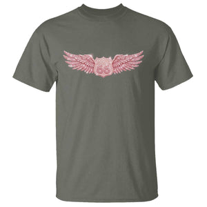 Pink Glitter Effect Route Highway 66 T Shirt Road Trip Motorcycle Adventure