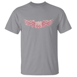 Pink Glitter Effect Route Highway 66 T Shirt Road Trip Motorcycle Adventure