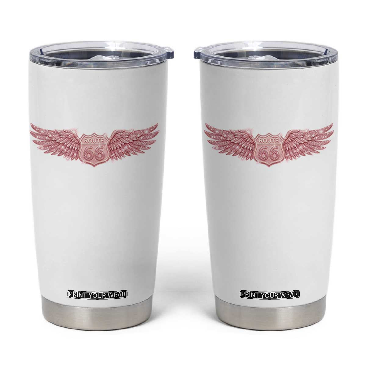 Pink Glitter Effect Route Highway 66 Tumbler Cup Road Trip Motorcycle Adventure