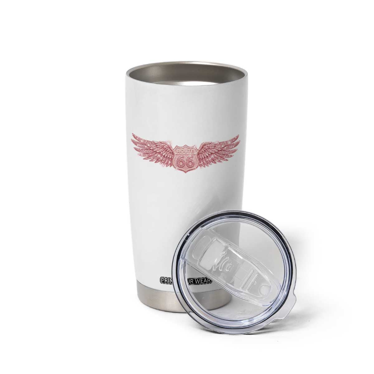 Pink Glitter Effect Route Highway 66 Tumbler Cup Road Trip Motorcycle Adventure