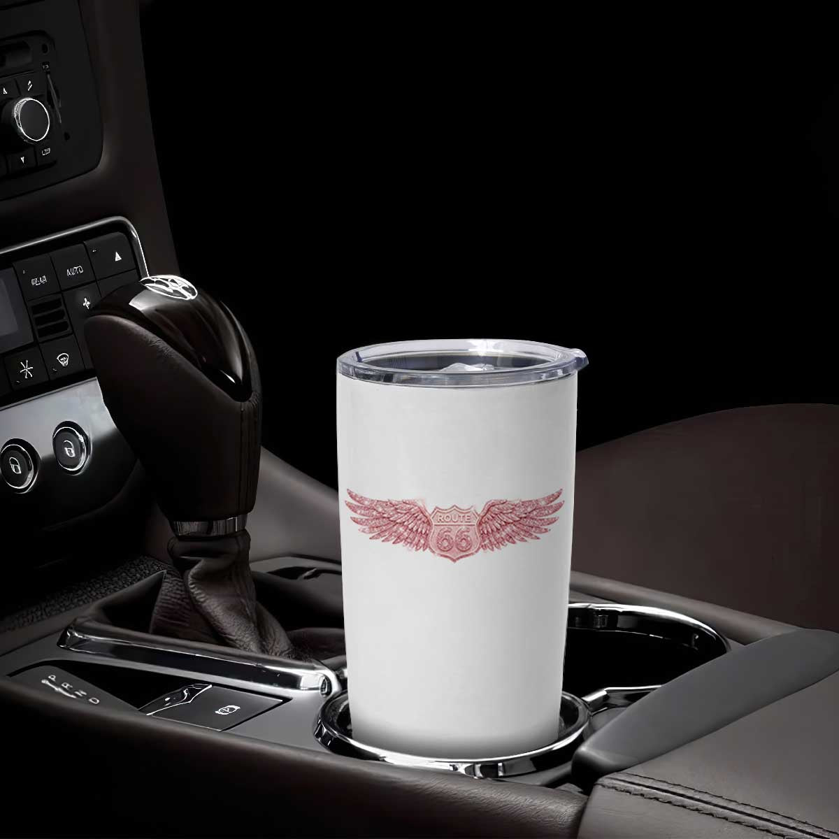 Pink Glitter Effect Route Highway 66 Tumbler Cup Road Trip Motorcycle Adventure