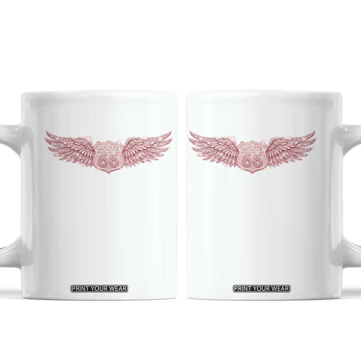 Pink Glitter Effect Route Highway 66 Coffee Mug Road Trip Motorcycle Adventure
