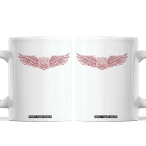 Pink Glitter Effect Route Highway 66 Coffee Mug Road Trip Motorcycle Adventure