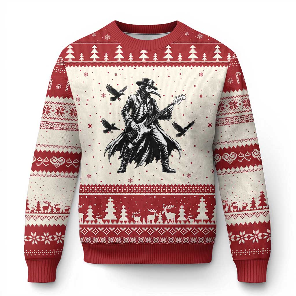 Plague Doctor Electric Bass Rocker Ugly Christmas Sweater Gothic Musician