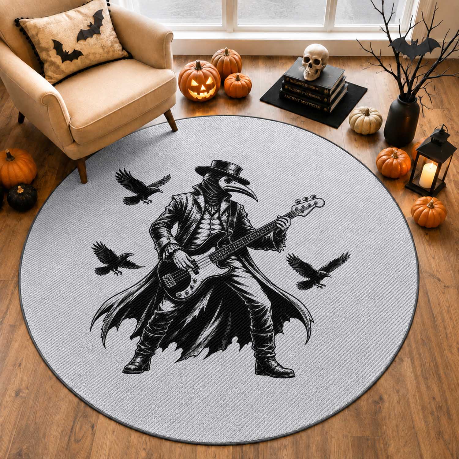 Plague Doctor Electric Bass Rocker Round Rug Gothic Musician