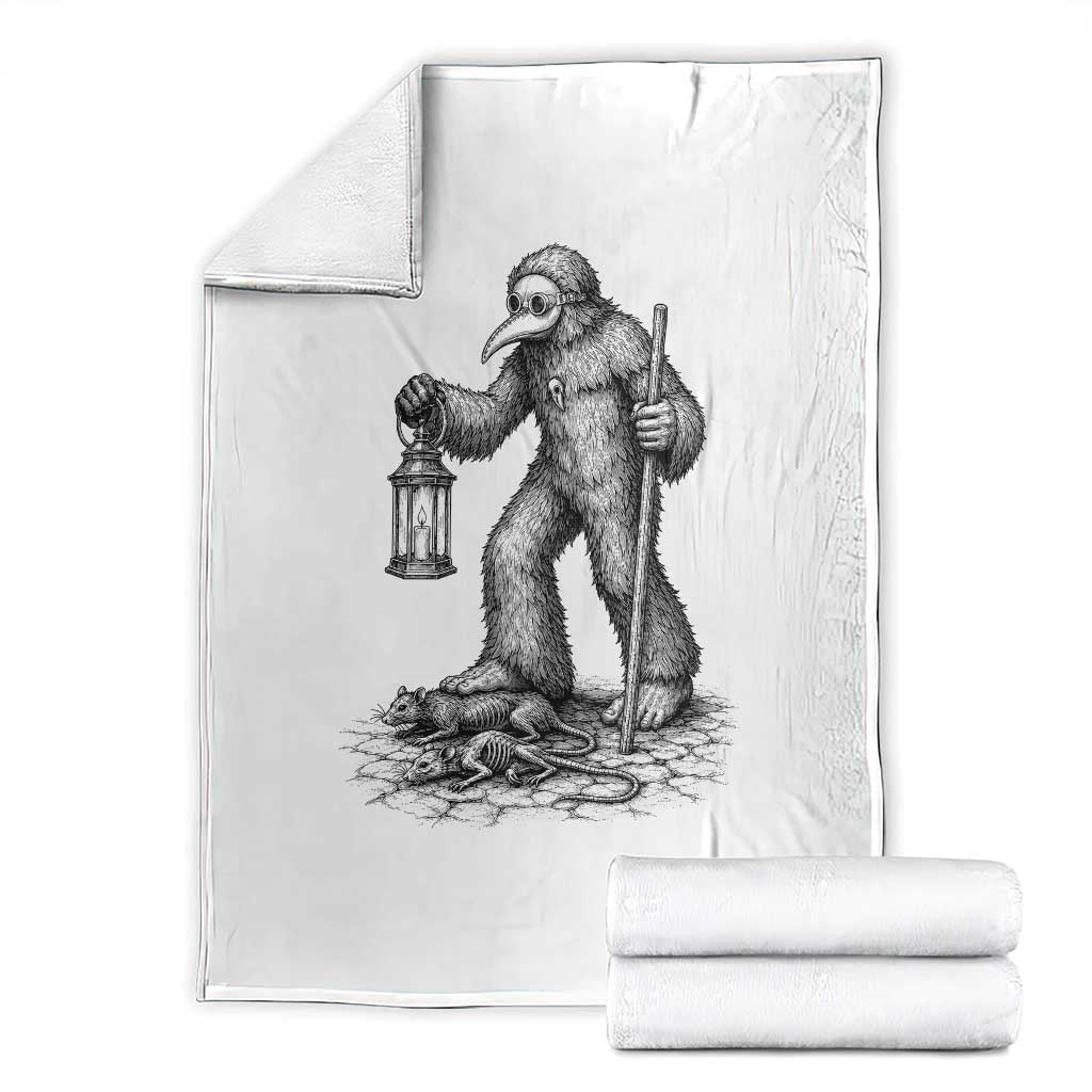 Gothic Plague Doctor Bigfoot Throw Blanket Horror Cryptid Spooky Folklore