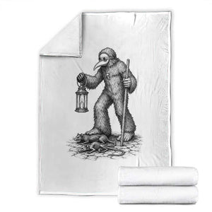 Gothic Plague Doctor Bigfoot Throw Blanket Horror Cryptid Spooky Folklore
