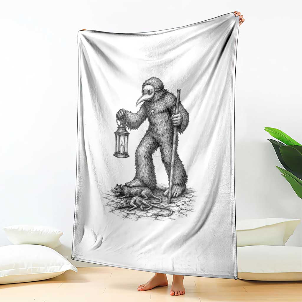 Gothic Plague Doctor Bigfoot Throw Blanket Horror Cryptid Spooky Folklore