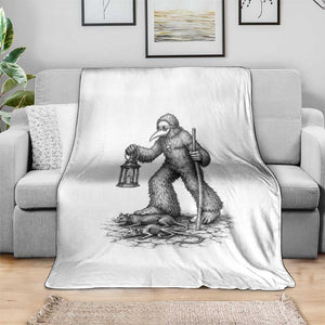 Gothic Plague Doctor Bigfoot Throw Blanket Horror Cryptid Spooky Folklore