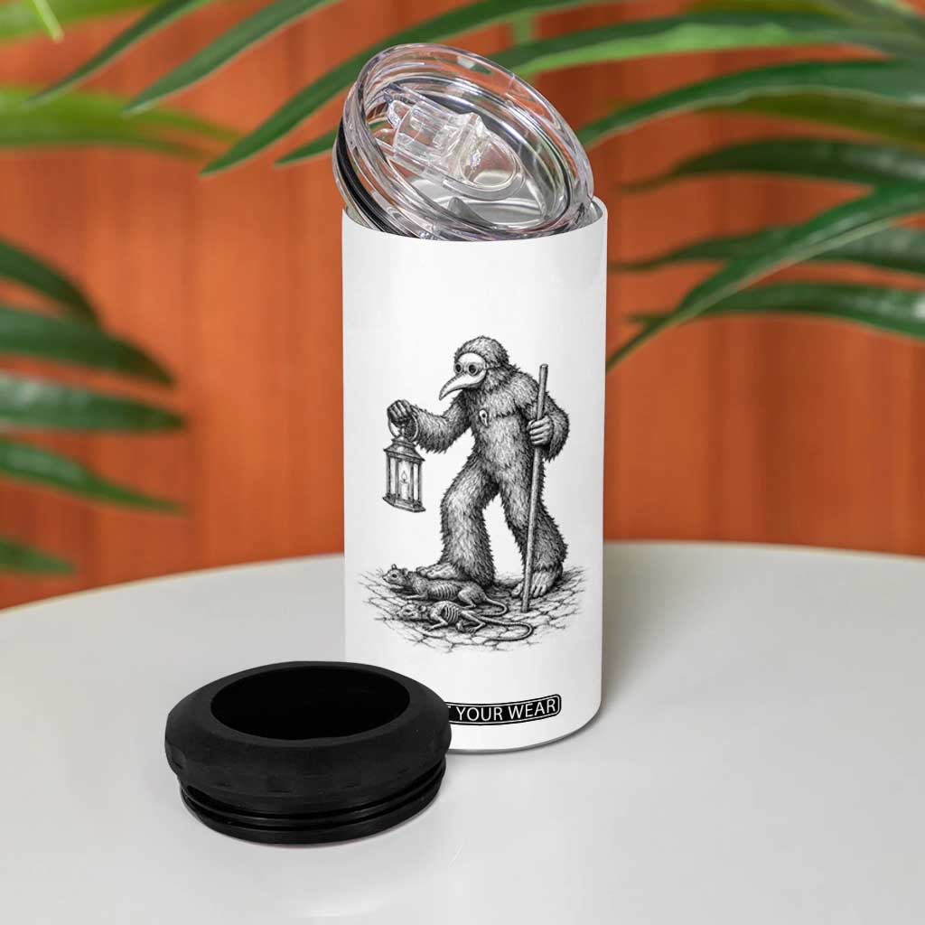 Gothic Plague Doctor Bigfoot 4 in 1 Can Cooler Tumbler Horror Cryptid Spooky Folklore
