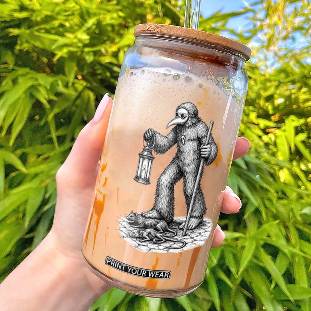 Gothic Plague Doctor Bigfoot Glass Can Horror Cryptid Spooky Folklore