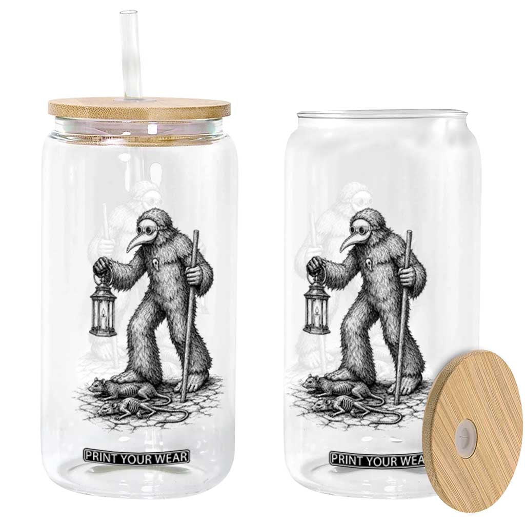 Gothic Plague Doctor Bigfoot Glass Can Horror Cryptid Spooky Folklore