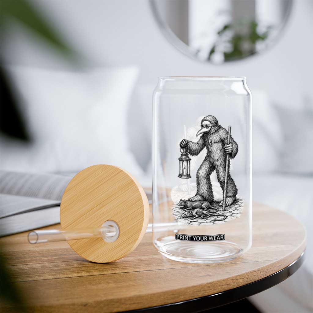 Gothic Plague Doctor Bigfoot Glass Can Horror Cryptid Spooky Folklore