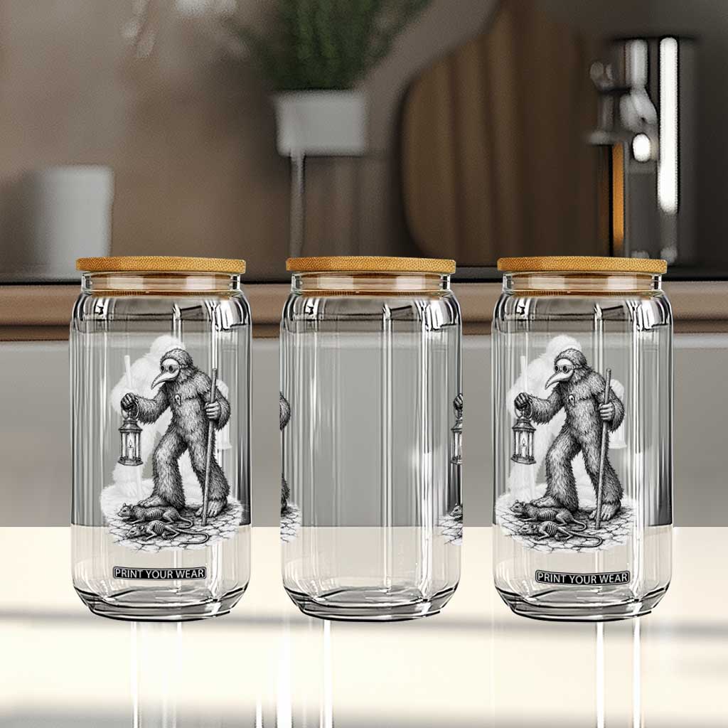 Gothic Plague Doctor Bigfoot Glass Can Horror Cryptid Spooky Folklore