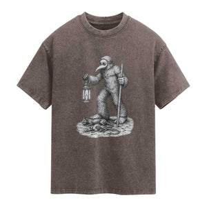 Gothic Plague Doctor Bigfoot Washed Cotton T-Shirt Horror Cryptid Spooky Folklore