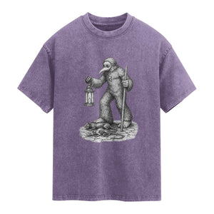 Gothic Plague Doctor Bigfoot Washed Cotton T-Shirt Horror Cryptid Spooky Folklore