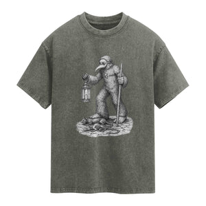 Gothic Plague Doctor Bigfoot Washed Cotton T-Shirt Horror Cryptid Spooky Folklore