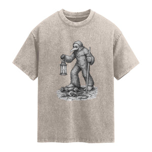 Gothic Plague Doctor Bigfoot Washed Cotton T-Shirt Horror Cryptid Spooky Folklore