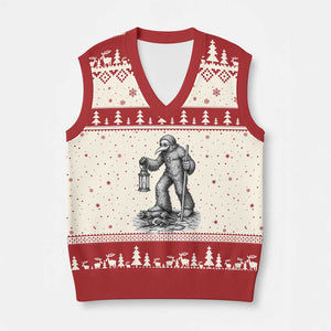 Gothic Plague Doctor Bigfoot V-Neck Knit Sweater Vest Horror Cryptid Spooky Folklore