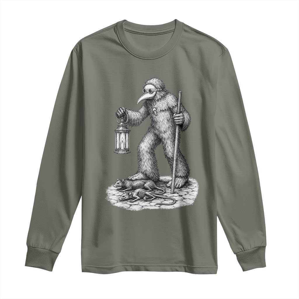 Gothic Plague Doctor Bigfoot Long Sleeve Shirt Horror Cryptid Spooky Folklore