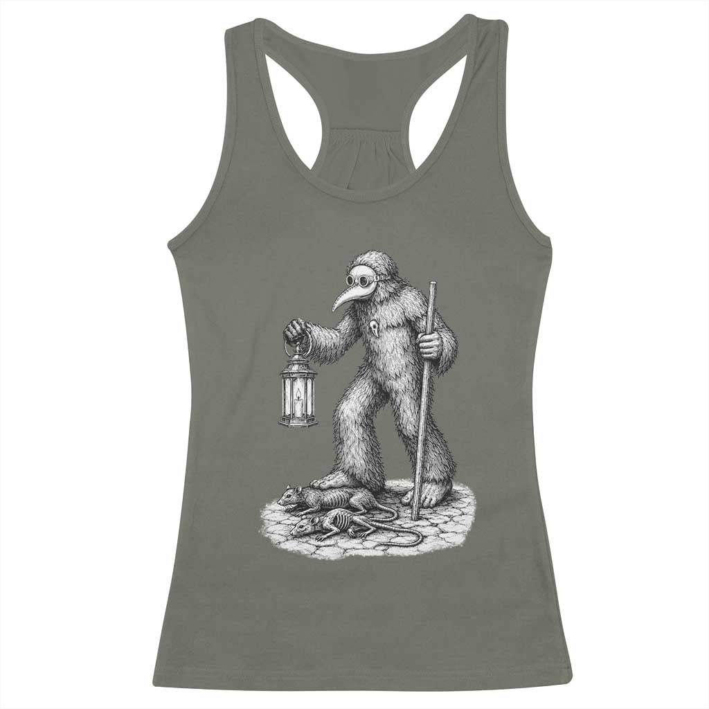 Gothic Plague Doctor Bigfoot Racerback Tank Top Horror Cryptid Spooky Folklore