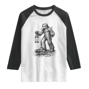 Gothic Plague Doctor Bigfoot Raglan Shirt Horror Cryptid Spooky Folklore