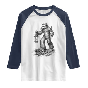 Gothic Plague Doctor Bigfoot Raglan Shirt Horror Cryptid Spooky Folklore
