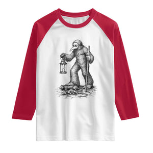 Gothic Plague Doctor Bigfoot Raglan Shirt Horror Cryptid Spooky Folklore
