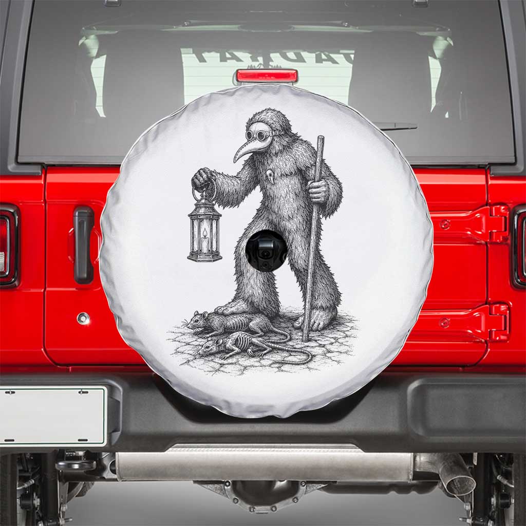 Gothic Plague Doctor Bigfoot Spare Tire Cover Horror Cryptid Spooky Folklore