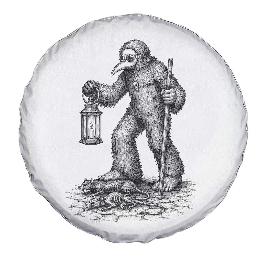 Gothic Plague Doctor Bigfoot Spare Tire Cover Horror Cryptid Spooky Folklore