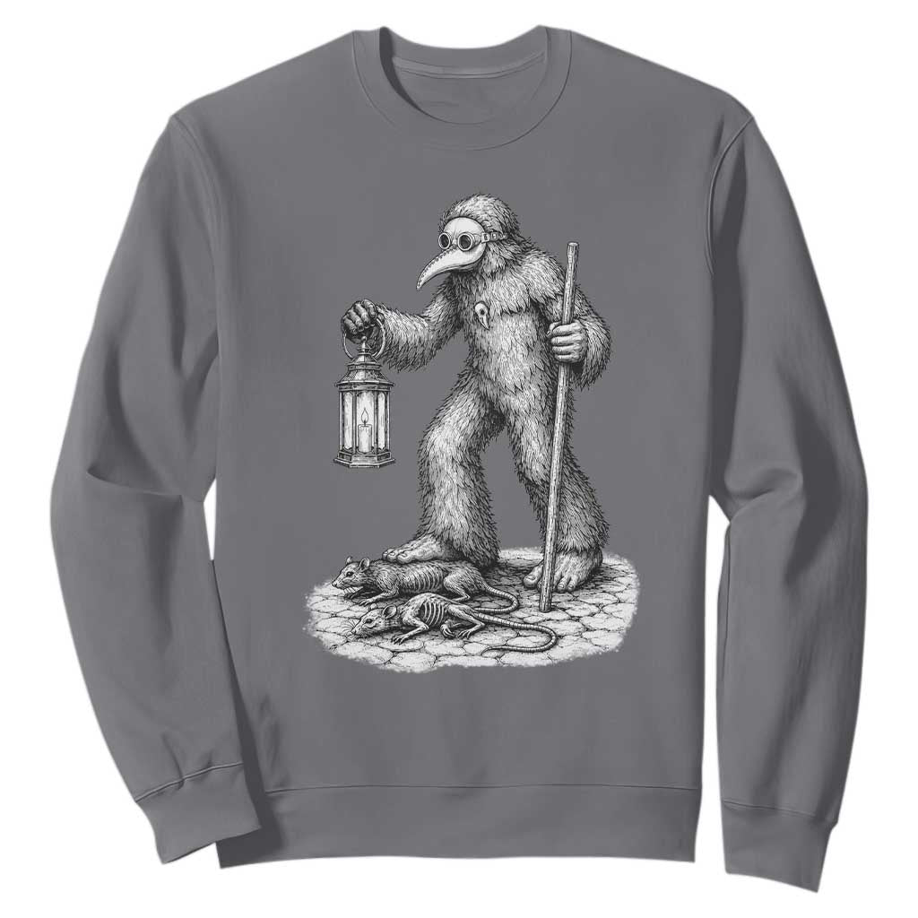 Gothic Plague Doctor Bigfoot Sweatshirt Horror Cryptid Spooky Folklore