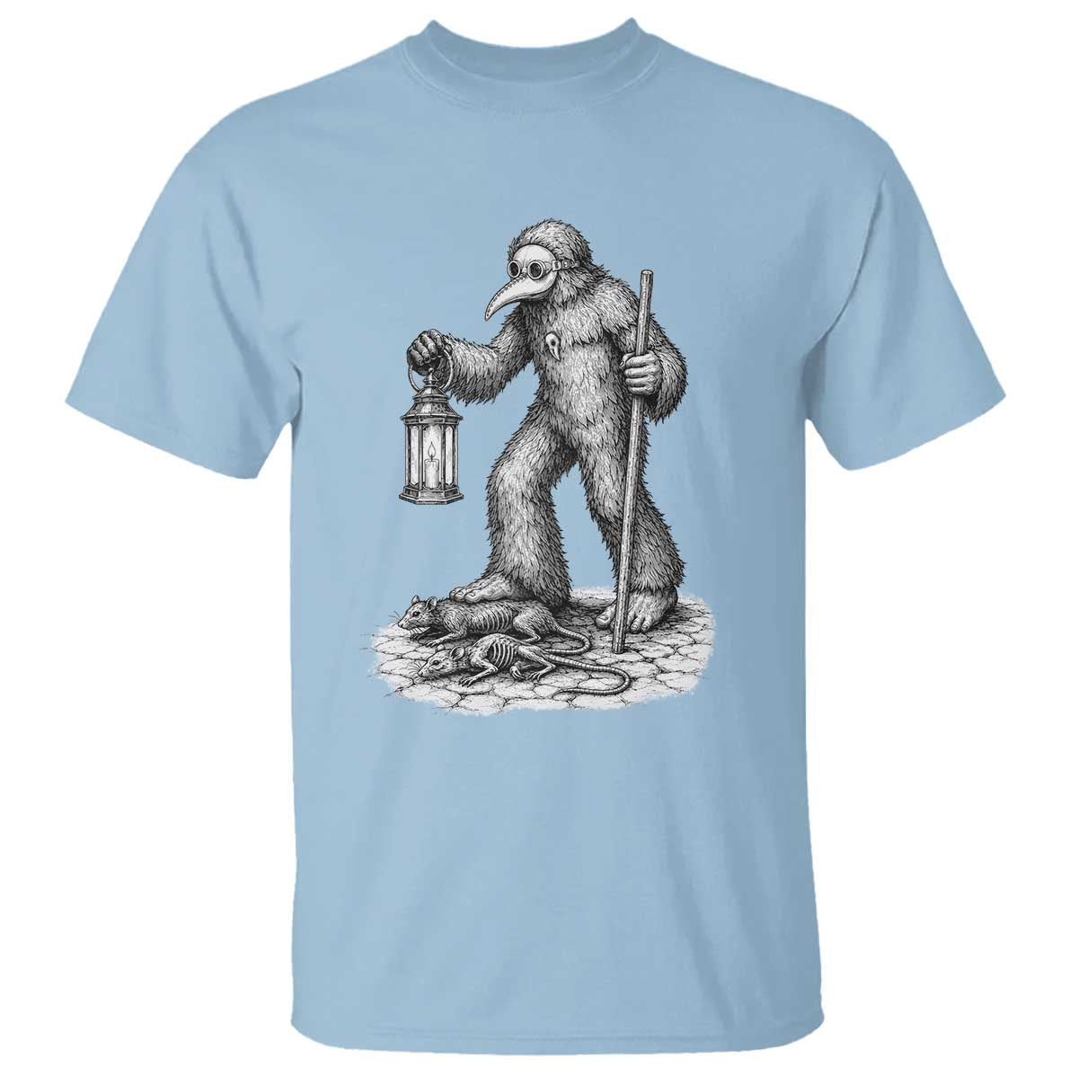 Gothic Plague Doctor Bigfoot T Shirt Horror Cryptid Spooky Folklore