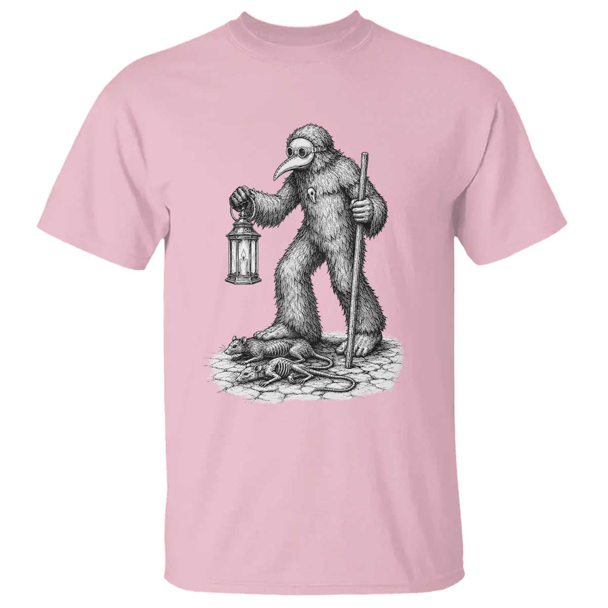 Gothic Plague Doctor Bigfoot T Shirt Horror Cryptid Spooky Folklore