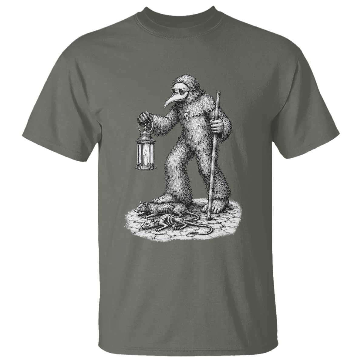 Gothic Plague Doctor Bigfoot T Shirt Horror Cryptid Spooky Folklore