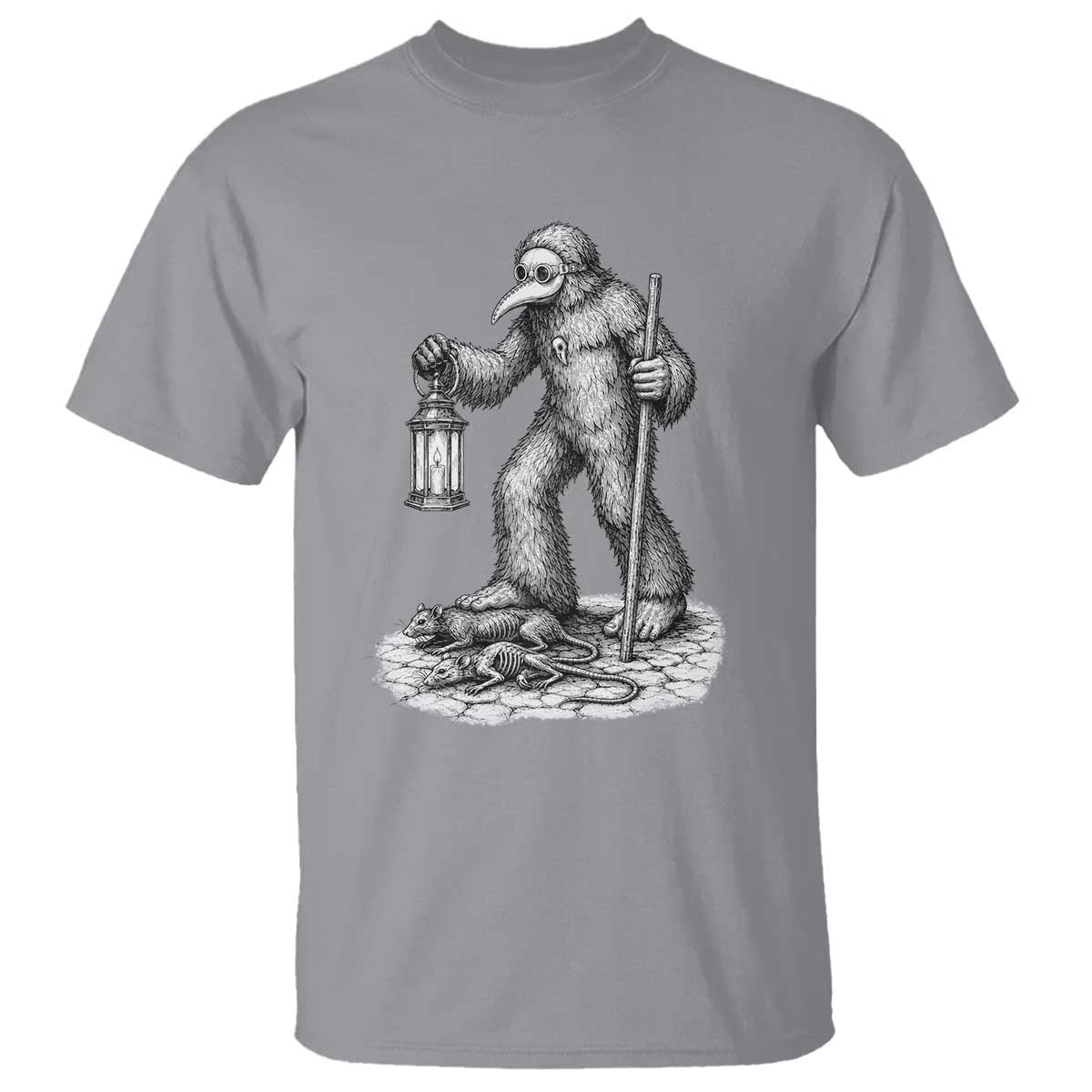 Gothic Plague Doctor Bigfoot T Shirt Horror Cryptid Spooky Folklore