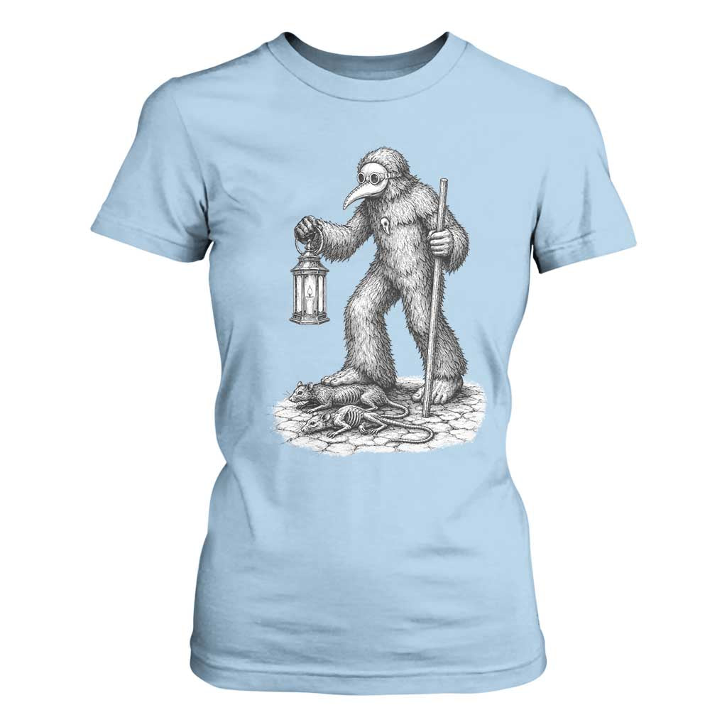Gothic Plague Doctor Bigfoot T Shirt For Women Horror Cryptid Spooky Folklore