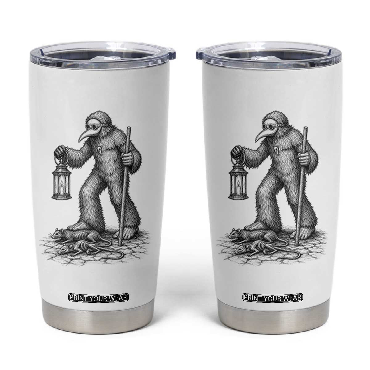 Gothic Plague Doctor Bigfoot Tumbler Cup Horror Cryptid Spooky Folklore