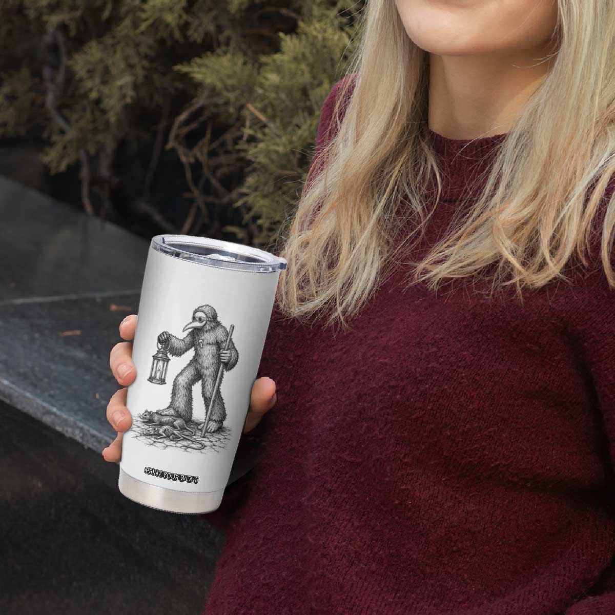 Gothic Plague Doctor Bigfoot Tumbler Cup Horror Cryptid Spooky Folklore