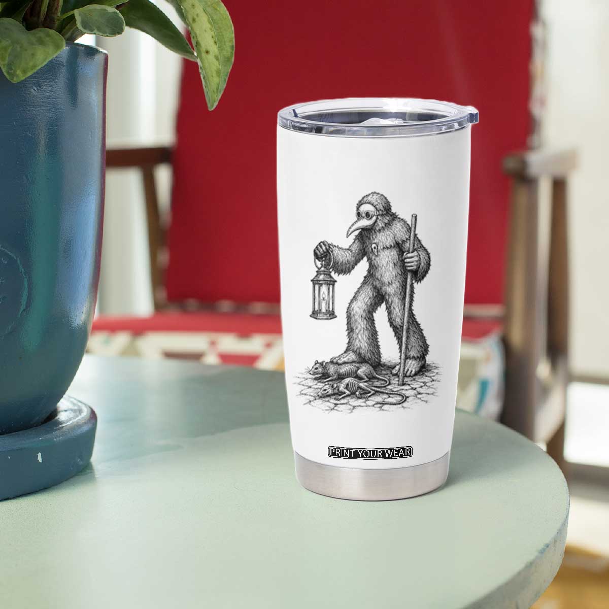 Gothic Plague Doctor Bigfoot Tumbler Cup Horror Cryptid Spooky Folklore