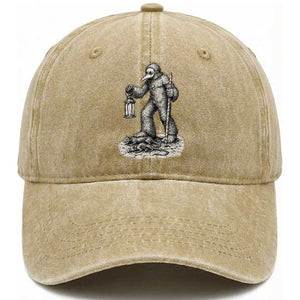 Gothic Plague Doctor Bigfoot Washed Cotton Baseball Cap Horror Cryptid Spooky Folklore
