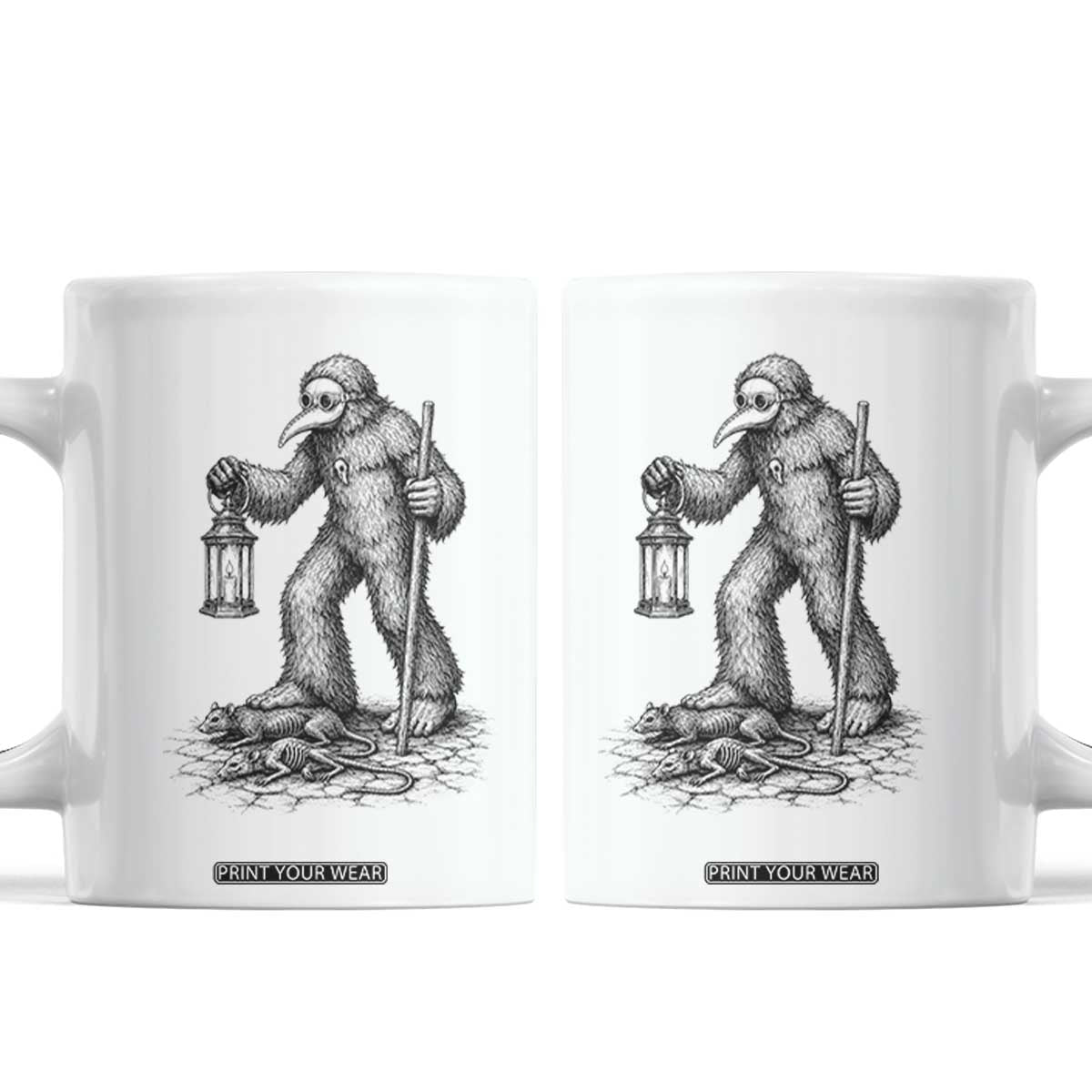 Gothic Plague Doctor Bigfoot Coffee Mug Horror Cryptid Spooky Folklore