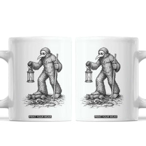Gothic Plague Doctor Bigfoot Coffee Mug Horror Cryptid Spooky Folklore